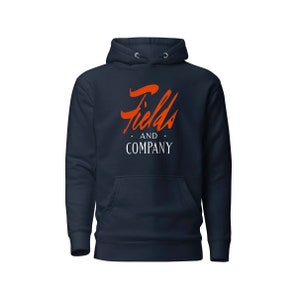 Justin Fields and Company Hoodie voor Chicago Bears Fan • Marshall Field's Logo & Sign Parodie • Blauw sweatshirt met capuchon Maat S M L XL 2XL 3XL
