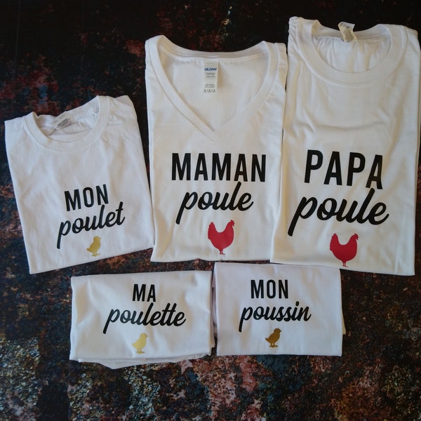 T-shirt et body Maman poule papa poule mon poussin ma poulette mon poulet