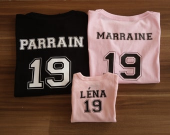 T-shirts body assortis marraine, parrain et filleul