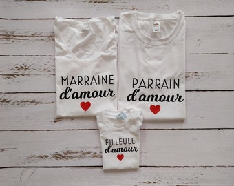 T-shirt body marraine d'amour parrain d'amour filleul(e) d'amour