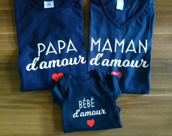 T-shirt / body Maman d'amour papa d'amour bébé d'amour