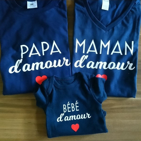 T-shirt / body Maman d'amour papa d'amour bébé d'amour