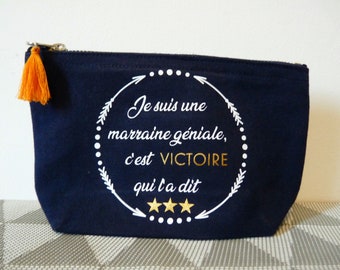 Trousse marraine géniale à personnaliser, avec prénom filleul-e