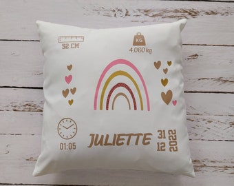 Coussin de naissance décoratif personnalisé avec dates