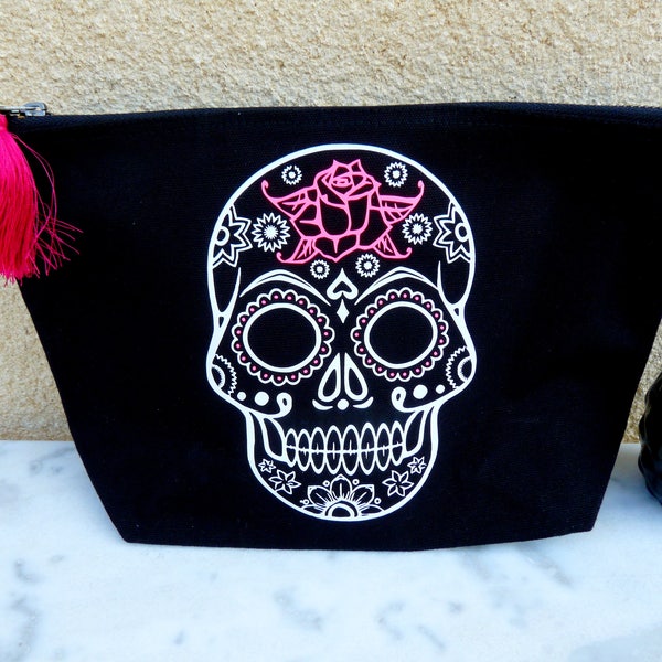 Skull bag-skull pouch-pink skull-Los Dias de Los Muertos-skull pouch-head of death-