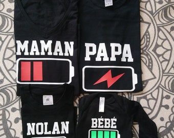 T-shirts assortis famille papa maman bébé batterie