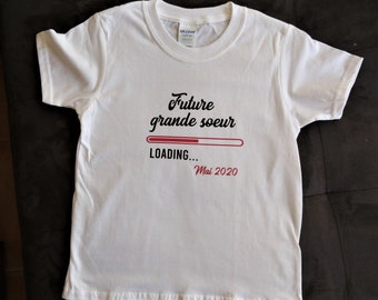 T-shirt bientôt grande soeur ou grand frère, cadeau idéal pour annoncer sa grossesse à un futur papa, ou de futurs grands-parents !