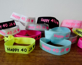 Elastique anniversaire - bracelet élastique personnalisé - souvenir 40 ans - 30 ans - fête anniversaire - élastique fluo -