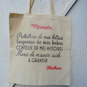 Tote Bag 'Super Nounou Merci De M'aider à Grandir' - Cadeau Pour Nounou, Assistante Maternelle - 42 X 37 Cm - Imprimé En France