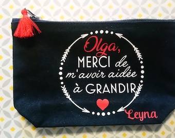 Trousse personnalisée "merci de m'avoir aidé(e) à grandir", cadeau idéal pour remercier une nounou, ou le personnel de la crèche