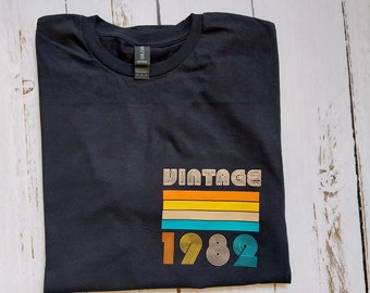 Vintage 30-40th birthday t-shirt, personalized to your year of birth