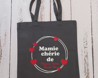 Sac cabas personnalisé mamie chérie avec prénom des petits enfants