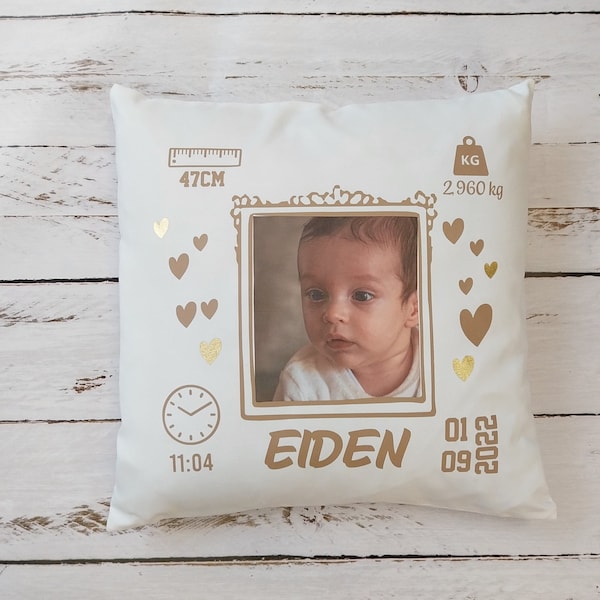 Coussin de naissance décoratif personnalisé avec photo