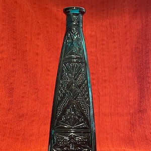 Mid-Century Aqua-blue Rossini glass decanter or vase over 12 inches tall, Empoli glass Italy