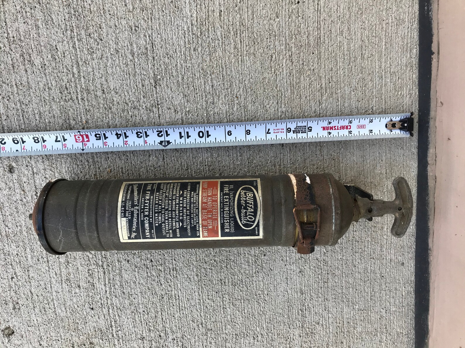 Vintage Buffalo Betterbuilt Empty Fire Extinguisher Display the Fyr