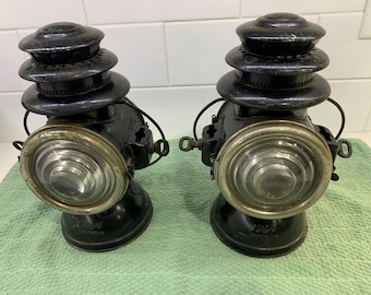 Pair of antique Rayo driving lamp carriage automobile lantern early auto light
