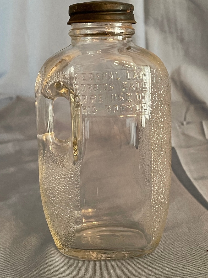 Rare Unique Embossed C1940s Glass Liquor Bottle W/handle Etsy