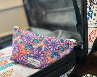 Pequena bolsa de maquiagem com pintura "Flower Power"