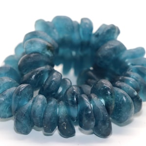 African glass beads recycled glass drops petrol blue