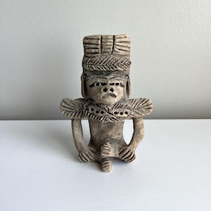Vintage Clay Deity Sculpture, Mexican Aztec or Mayan Replica Art Figure, Southwestern Home Decor, Tribal Tourist Souvenir