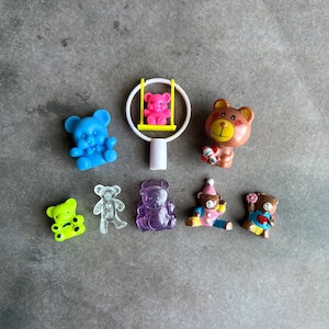 Vintage Mini Bear Figurines Lot of 8, Cute Plastic Teddy Bears, Cake Decorations, Pencil Toppers, Great for Crafts, Dollhouses, Dioramas