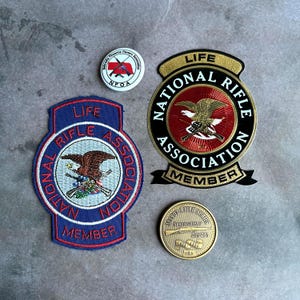 Vintage NRA Iron-On Patch, Sticker, M1903 Rifle Series Coin, and NFOA Pin, National Rifle Association