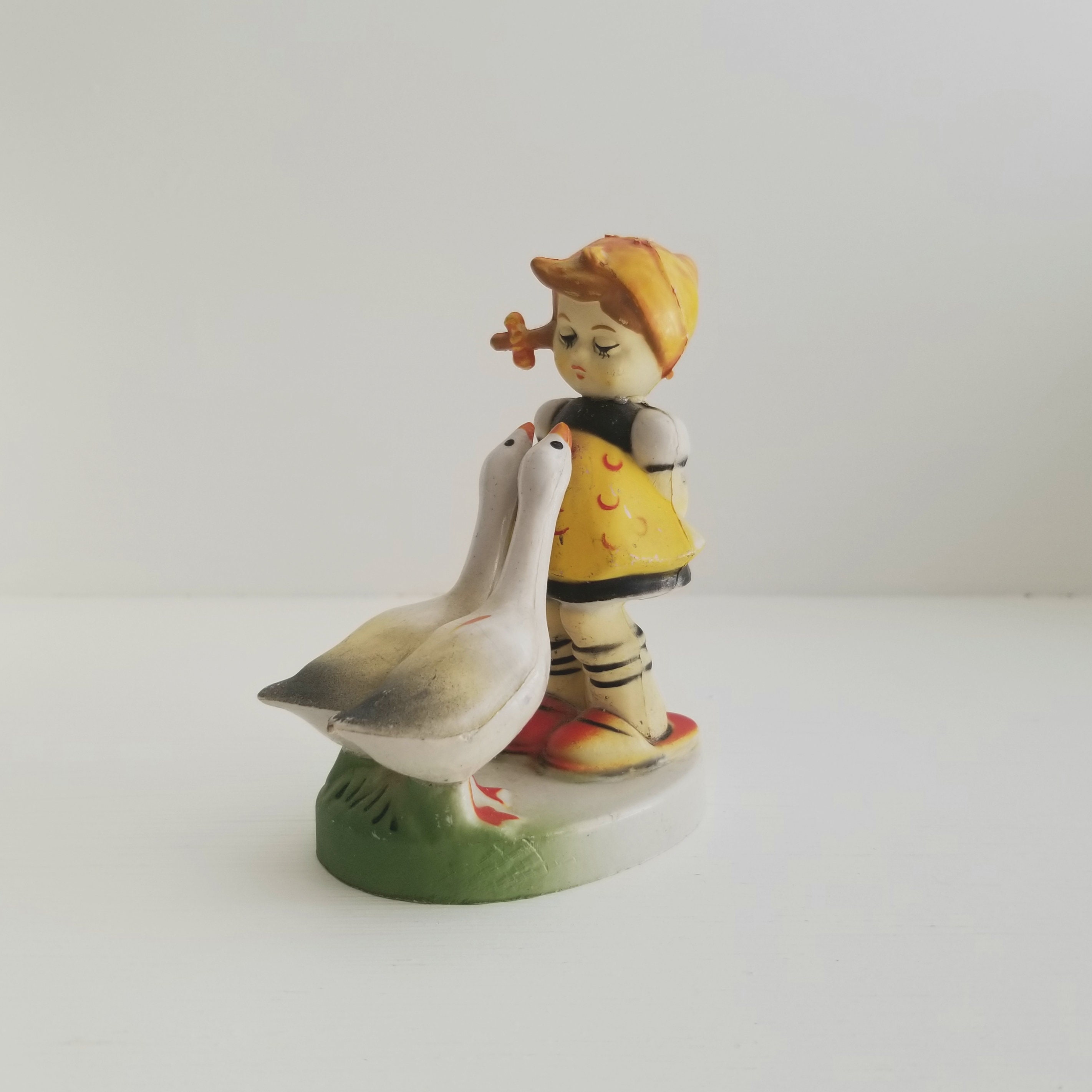 Vintage Girl With Geese Figurine Hummel Style Plastic | Etsy