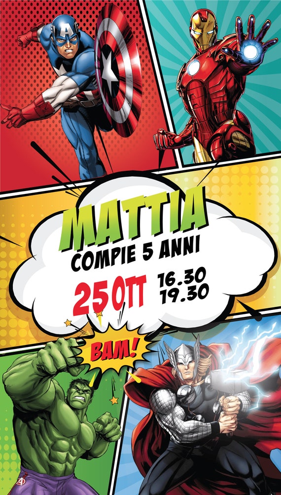 Invito Digitale Compleanno Avengers Supereroi