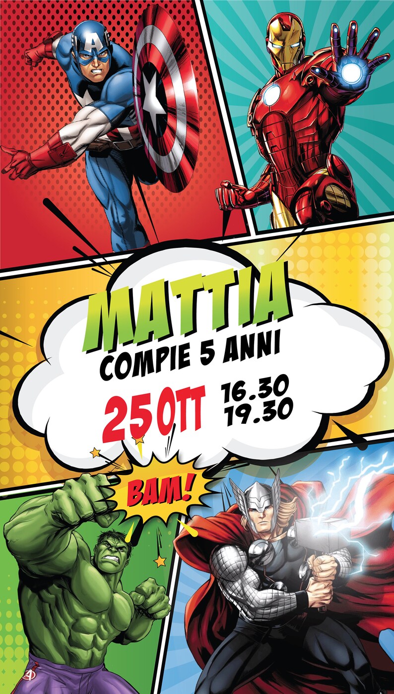Invito digitale compleanno Avengers Supereroi Etsy