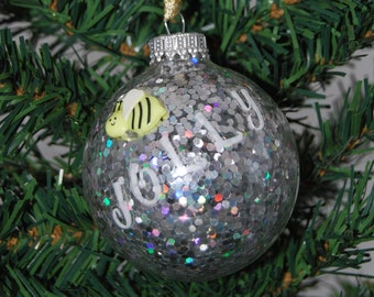 Bee Jolly Silver Sparkle Christmas Ball Ornament