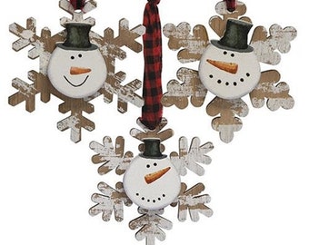 Happy Snowman Snowflake Christmas Tree Ornament