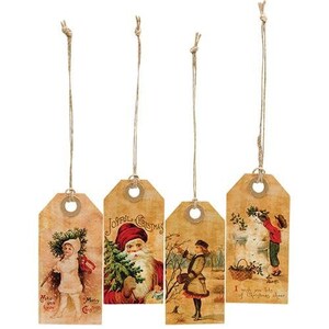 Set of 4 Vintage look Christmas Gift Tags