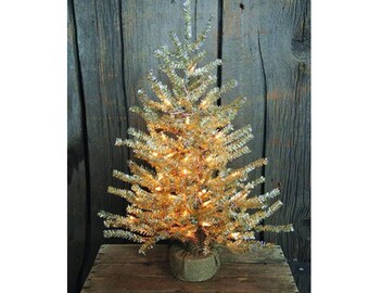 Pre-Lit 24" Silver Pine Tree Clear Lights | Free USA Shipping