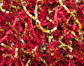 Red / Metallic Gold Blend Crinkle Cut Paper Shred - Gift Box Packaging - Basket Filler - Displays - Mailer Boxes - Choose Your Amount!