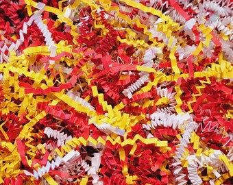 Red, Yellow & White Crinkle Cut Paper Shred - Kansas City Chiefs Football Blend - Gift Packaging-Basket Filler-Displays- Choose Your Amount!