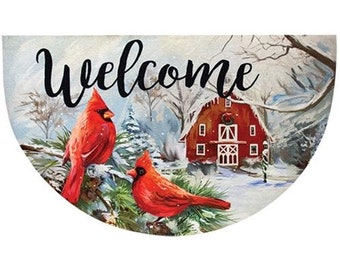 Winter Cardinal Welcome Mat