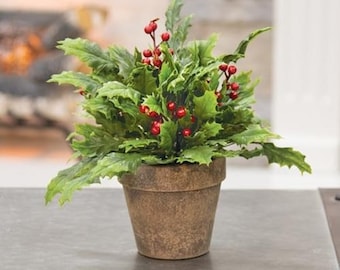 Green or Variegated Leaves Green Jeno Artificial Christmas Holly & Berry Bush x 31cm