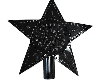 Large Tin Black Glossy Star Christmas Tree Topper