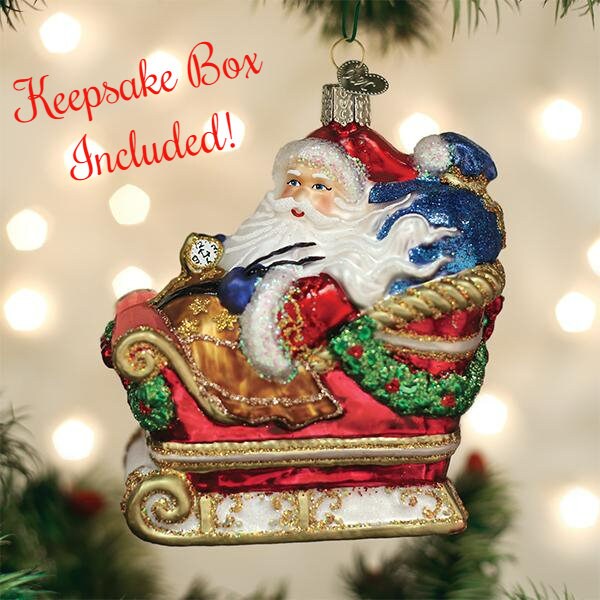 Santa In Sleigh Christmas Tree Ornament With Keepsake Box | Old World Christmas | Free USA Shipping!