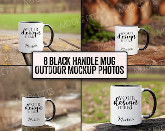 Becher-Mockup-Bundle, Outdoor-Becher-Mockups mit schwarzem Griff, zweifarbige äußere Becher-Mockups, schwarzes Griff-Cup-Mockup, zweifarbiges Kaffeebecher-Mockup