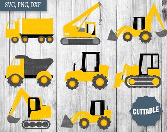 Construction vehicles print and cut svg files, SVG yellow construction truck cut files - personal / commerical use - dxf construction cars