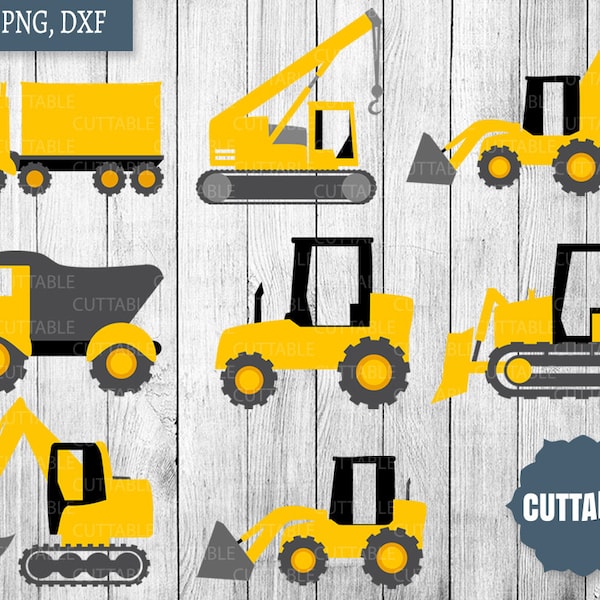Construction vehicles print and cut svg files, SVG yellow construction truck cut files - personal / commerical use - dxf construction cars