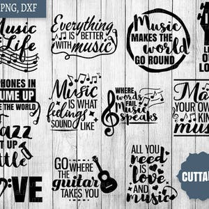 Musical SVG Bundle, Music quote bundle cut files, 12 musician quotes for svg cricut, silhouette, music SVG cutting files dxf, song quote svg