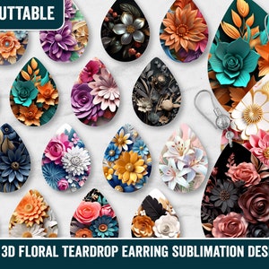 75 x 3D Floral Earring Sublimation Bundle, Orecchini 3D Flower Sublimation Teardrop Designs, Orecchini Sublimation Bundle, download digitale 3D