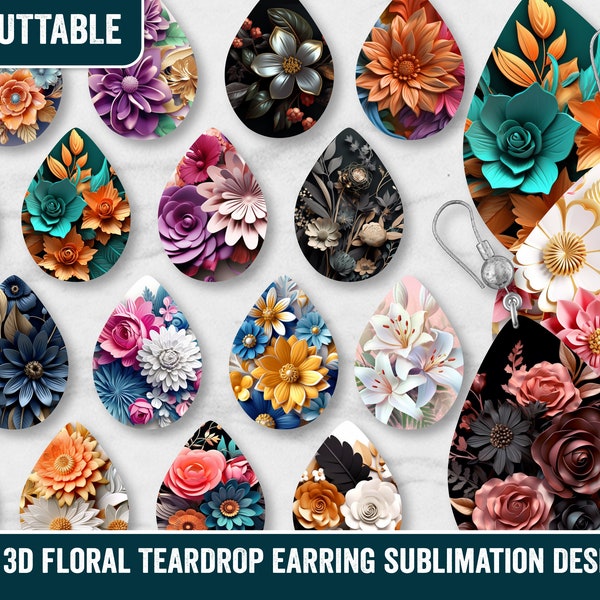 75 x 3D Floral Earring Sublimation Bundle, Earring 3D Flower Sublimation Teardrop Designs, Earrings Sublimation Bundle, 3D digital download