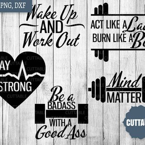 Gym SVG Bundle, fitness svg pack cut files, 15 fitness girl workout quotes cut files, cricut, silhouette, commercial use, fitness svg image 4