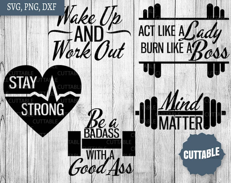 Gym SVG Bundle, fitness svg pack cut files, 15 fitness girl workout quotes cut files, cricut, silhouette, commercial use, fitness svg image 4