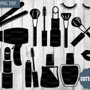 Maquillaje SVG archivos de corte, maquillaje lápiz labial ARCHIVOS SVG para cricut, dxf maquillaje secador svg, archivo de corte de barniz de uñas - cricut - silueta