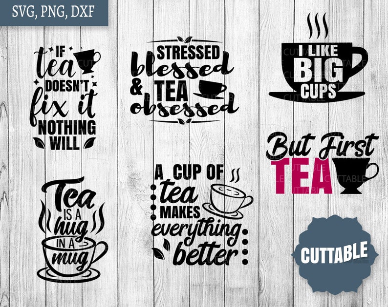Download Tea SVG Bundle hot tea cut file tea lover quote pack cut | Etsy
