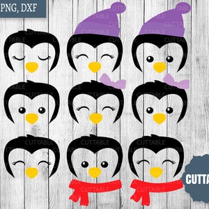 Pinguïn gezichten SVG-bestanden, pinguïn clipart svg cut outs, dxf pinguïn hoofden snijden bestanden, pinguïn snijden bestanden voor cricut - silhouet